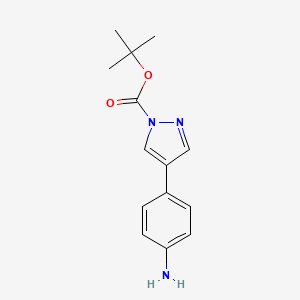 Chemical structure of tert-butyl 4-(4-aminophenyl)-1H-pyrazole-1-carboxylate
