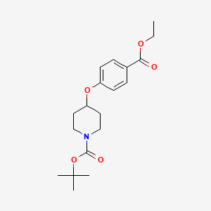 Chemical structure of tert-Butyl 4-(4-(ethoxycarbonyl)phenoxy)piperidine-1-carboxylate