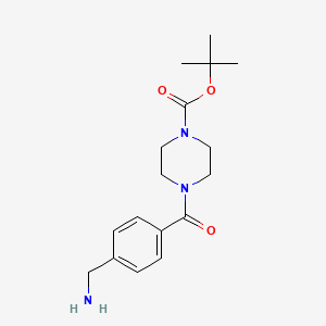 Chemical structure of tert-Butyl 4-(4-(aminomethyl)benzoyl)piperazine-1-carboxylate