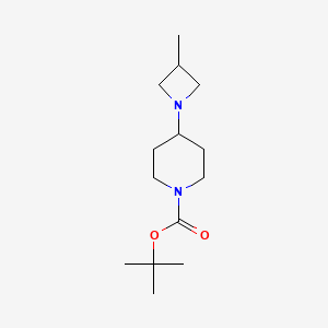 Chemical structure of tert-butyl 4-(3-methylazetidin-1-yl)piperidine-1-carboxylate
