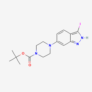 Chemical structure of Tert-Butyl 4-(3-iodo-1H-indazol-6-yl)piperazine-1-carboxylate