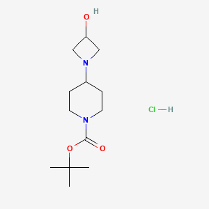 Chemical structure of tert-butyl 4-(3-hydroxyazetidin-1-yl)piperidine-1-carboxylate hydrochloride