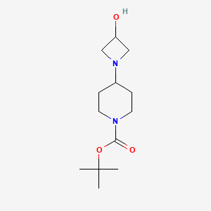 Chemical structure of tert-butyl 4-(3-hydroxyazetidin-1-yl)piperidine-1-carboxylate