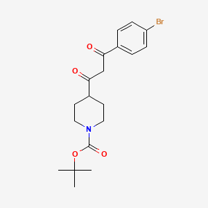 Chemical structure of tert-Butyl 4-(3-(4-bromophenyl)-3-oxopropanoyl)piperidine-1-carboxylate