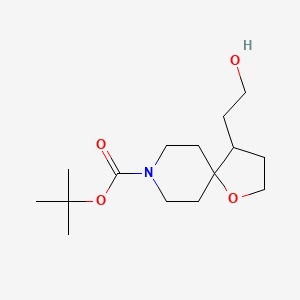 Chemical structure of tert-Butyl 4-(2-hydroxyethyl)-1-oxa-8-azaspiro[4.5]decane-8-carboxylate
