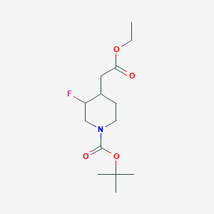 Chemical structure of tert-Butyl 4-(2-ethoxy-2-oxoethyl)-3-fluoropiperidine-1-carboxylate
