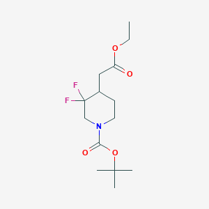 Chemical structure of tert-Butyl 4-(2-ethoxy-2-oxoethyl)-3,3-difluoropiperidine-1-carboxylate