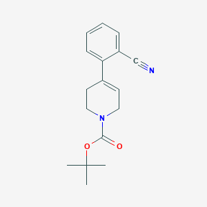Chemical structure of tert-butyl 4-(2-cyanophenyl)-5,6-dihydropyridine-1(2H)-carboxylate