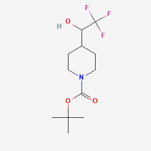 Chemical structure of tert-butyl 4-(2,2,2-trifluoro-1-hydroxyethyl)piperidine-1-carboxylate