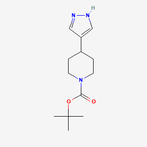 Chemical structure of tert-Butyl 4-(1H-pyrazol-4-yl)piperidine-1-carboxylate