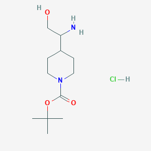 Chemical structure of tert-Butyl 4-(1-amino-2-hydroxyethyl)piperidine-1-carboxylate hydrochloride