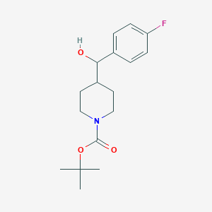 Chemical structure of tert-butyl 4-((4-fluorophenyl)(hydroxy)methyl)piperidine-1-carboxylate