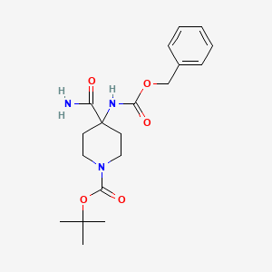 Chemical structure of tert-Butyl 4-(((benzyloxy)carbonyl)amino)-4-carbamoylpiperidine-1-carboxylate