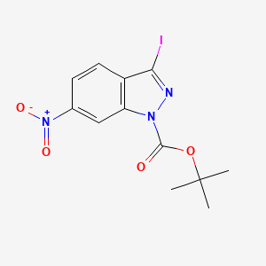 Chemical structure of Tert-Butyl 3-Iodo-6-Nitro-1H-Indazole-1-Carboxylate