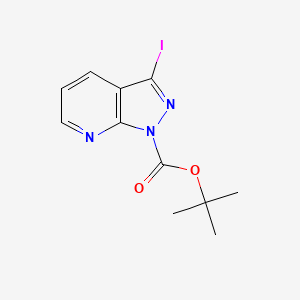 Chemical structure of tert-Butyl 3-iodo-1H-pyrazolo[3,4-b]pyridine-1-carboxylate