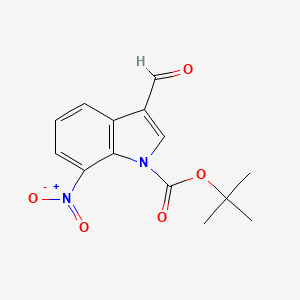 Chemical structure of tert-Butyl 3-formyl-7-nitro-1H-indole-1-carboxylate