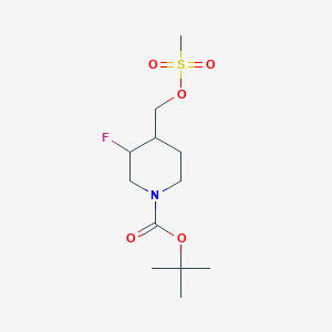 Chemical structure of tert-Butyl 3-fluoro-4-((methylsulfonyloxy)methyl)piperidine-1-carboxylate