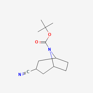 Chemical structure of tert-Butyl 3-cyano-8-azabicyclo[3.2.1]octane-8-carboxylate