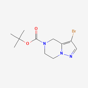 Chemical structure of tert-Butyl 3-bromo-6,7-dihydropyrazolo[1,5-a]pyrazine-5(4H)-carboxylate