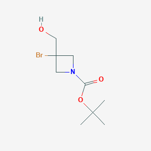 Chemical structure of tert-Butyl 3-bromo-3-(hydroxymethyl)azetidine-1-carboxylate