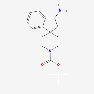 Chemical structure of tert-Butyl 3-amino-2,3-dihydrospiro[indene-1,4-piperidine]-1-carboxylate