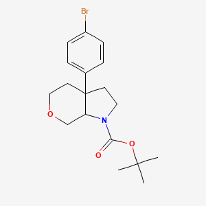 Chemical structure of tert-Butyl 3a-(4-bromophenyl)hexahydropyrano[3,4-b]pyrrole-1(2H)-carboxylate