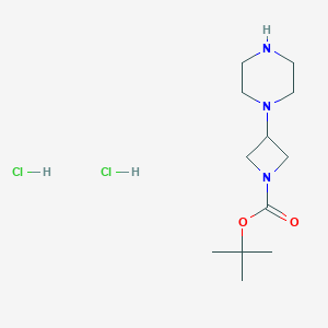Chemical structure of tert-Butyl 3-(piperazin-1-yl)azetidine-1-carboxylate dihydrochloride