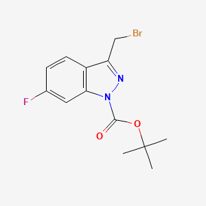 Chemical structure of tert-Butyl 3-(bromomethyl)-6-fluoro-1H-indazole-1-carboxylate