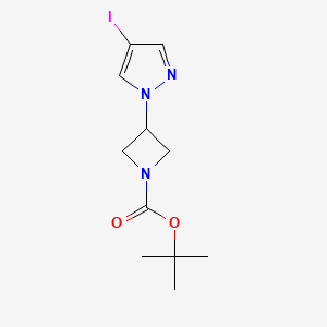 Chemical structure of tert-butyl 3-(4-iodo-1H-pyrazol-1-yl)azetidine-1-carboxylate