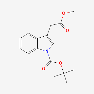 Chemical structure of tert-Butyl 3-(2-methoxy-2-oxoethyl)-1H-indole-1-carboxylate