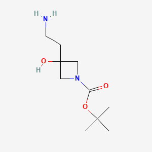 Chemical structure of tert-Butyl 3-(2-aminoethyl)-3-hydroxyazetidine-1-carboxylate
