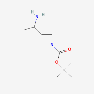 Chemical structure of tert-Butyl 3-(1-aminoethyl)azetidine-1-carboxylate
