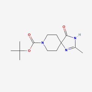 Chemical structure of tert-Butyl 2-methyl-4-oxo-1,3,8-triazaspiro[4.5]dec-1-ene-8-carboxylate