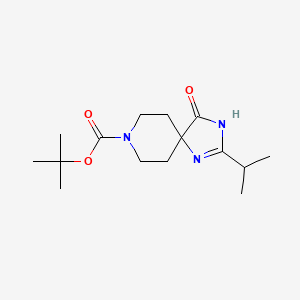 Chemical structure of tert-Butyl 2-isopropyl-4-oxo-1,3,8-triazaspiro[4.5]dec-1-ene-8-carboxylate