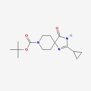 Chemical structure of tert-Butyl 2-cyclopropyl-4-oxo-1,3,8-triazaspiro[4.5]dec-1-ene-8-carboxylate