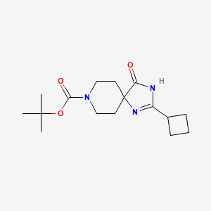 Chemical structure of tert-Butyl 2-cyclobutyl-4-oxo-1,3,8-triazaspiro[4.5]dec-1-ene-8-carboxylate