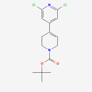 Chemical structure of tert-Butyl 2',6'-dichloro-5,6-dihydro-[4,4'-bipyridine]-1(2H)-carboxylate