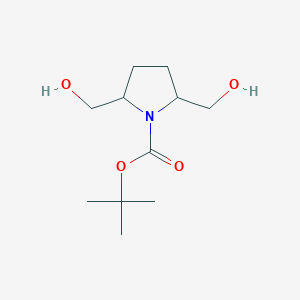 Chemical structure of tert-Butyl 2,5-bis(hydroxymethyl)pyrrolidine-1-carboxylate