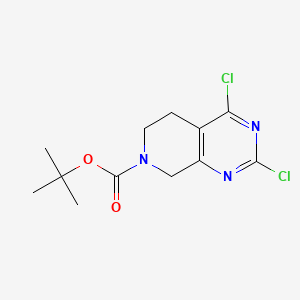 Chemical structure of tert-Butyl 2,4-dichloro-5,6-dihydropyrido[3,4-d]pyrimidine-7(8H)-carboxylate