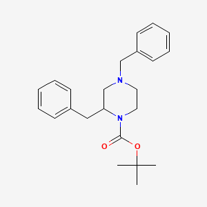 Chemical structure of tert-Butyl 2,4-dibenzylpiperazine-1-carboxylate