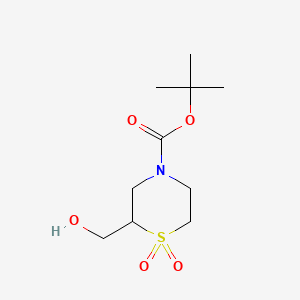 Chemical structure of tert-butyl 2-(hydroxymethyl)thiomorpholine-4-carboxylate 1,1-dioxide