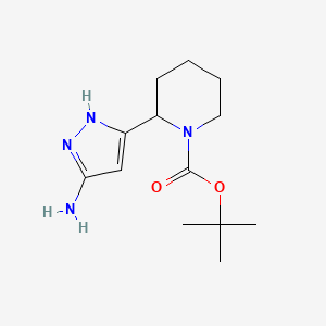 Chemical structure of tert-Butyl 2-(5-amino-1H-pyrazol-3-yl)piperidine-1-carboxylate