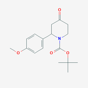 Chemical structure of tert-Butyl 2-(4-methoxyphenyl)-4-oxopiperidine-1-carboxylate