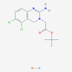 Chemical structure of tert-Butyl 2-(2-amino-5,6-dichloroquinazolin-3(4H)-yl)acetate hydrobromide