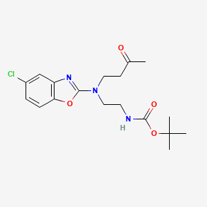 Chemical structure of tert-butyl 2-((5-chlorobenzo[d]oxazol-2-yl)(3-oxobutyl)aMino)ethylcarbaMate
