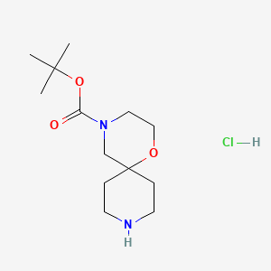 Chemical structure of tert-Butyl 1-oxa-4,9-diazaspiro[5.5]undecane-4-carboxylate hydrochloride