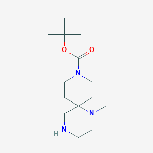 Chemical structure of tert-butyl 1-methyl-1,4,9-triazaspiro[5.5]undecane-9-carboxylate