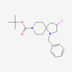 Chemical structure of tert-Butyl 1-benzyl-3-iodo-1,8-diazaspiro[4.5]decane-8-carboxylate