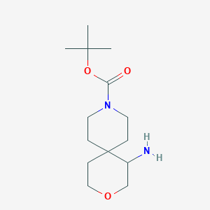 Chemical structure of tert-Butyl 1-amino-3-oxa-9-azaspiro[5.5]undecane-9-carboxylate