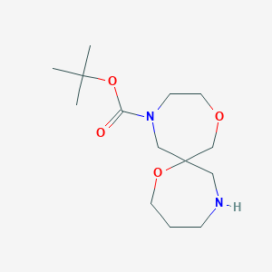 Chemical structure of tert-Butyl 1,9-dioxa-5,12-diazaspiro[6.6]tridecane-12-carboxylate